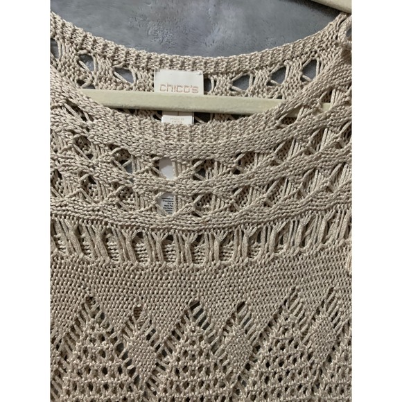 Chicos Tan Crochet Open Knit Layering Tunic Top Sweater Medium Cottagecore Boho - Picture 6 of 14